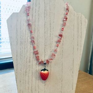 🌈3/$20 Handmade Handcrafted Strawberry Quartz Cottagecore Cutsey Necklace